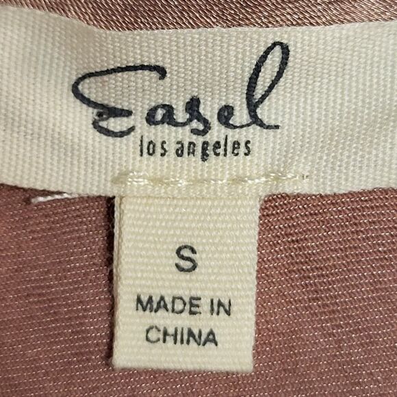 NEW Easel Small Rose Gold Maxi Dress Sleeveless Satin Tie Waist Pockets Keyhole - Picture 3 of 16